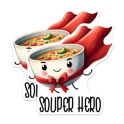 (2 Pack) Souper Hero Stickers - Cute Food - Fun Soup - 5" On Longest Side - Sticks to Smooth Flat Surfaces - Made in USA - BMCS7599