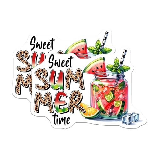(2 Pack) Sweet Summer Stickers - Watermelon Mason Jar - Bright Vibrant Summer Vibes - 5" On Longest Side - Sticks to Smooth Flat Surfaces - Made in USA - BMCS8310