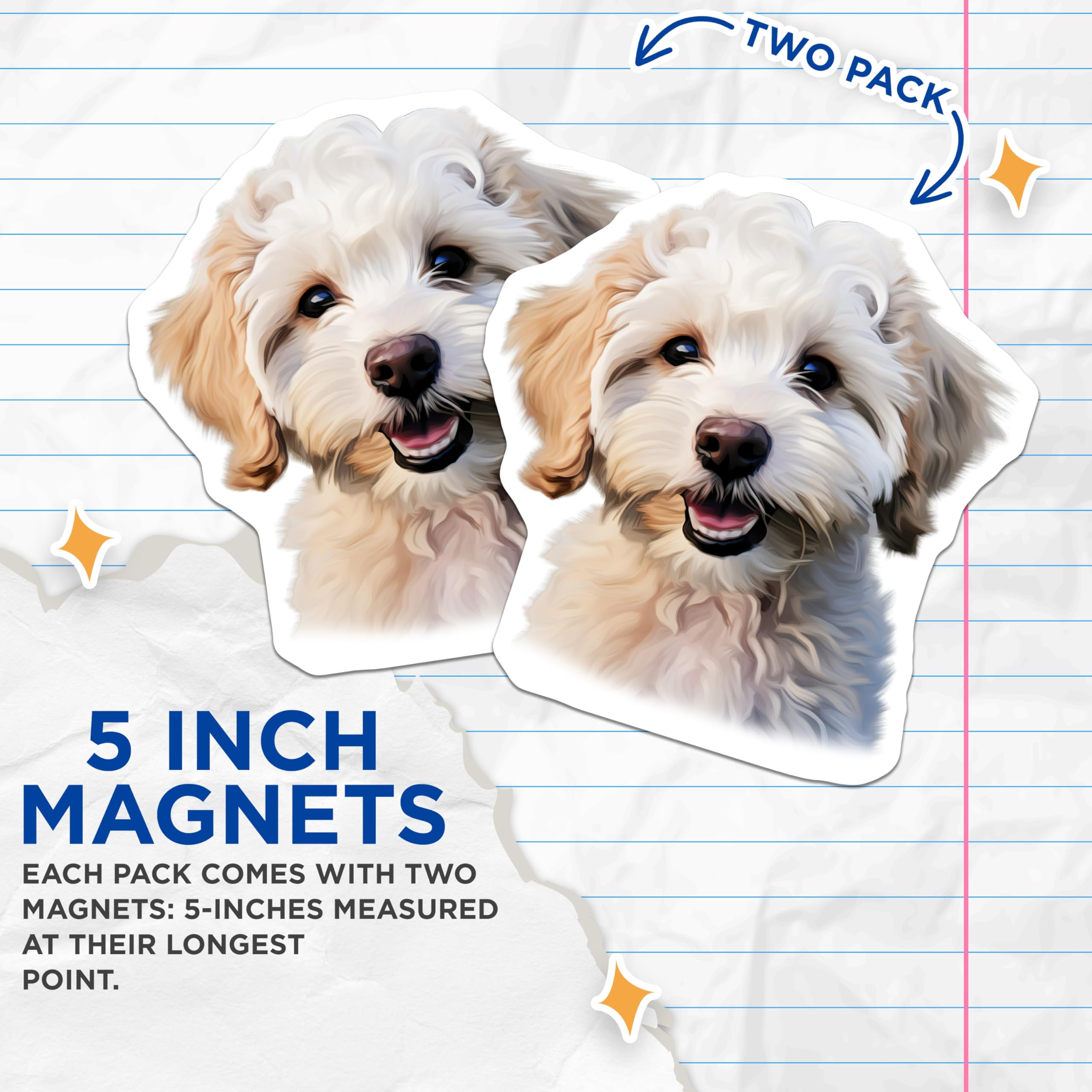 (2 Pack) Happy Fluffy Puppy Magnets - Goldendoodle Dog Art - Dog Mom Pet Lover Decor - Refrigerator Display - 5 Inches On Longest Side - Thick Durable Magnet - Made in USA - MAG26410