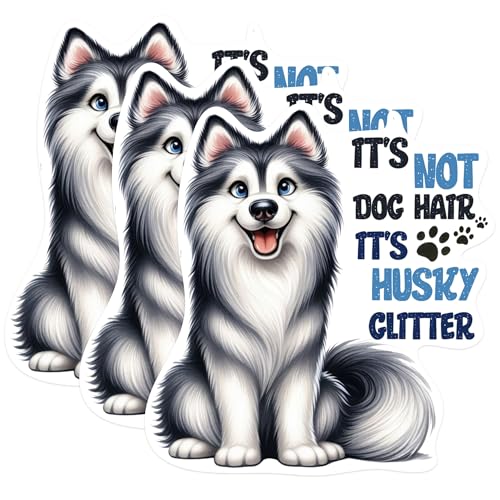 (3 Pack) Husky Glitter Decals - Dog Lover - Funny Pet Decals - 3 Inches On Longest Side - Easy Peel & Apply - Made in USA - 3MCS0858
