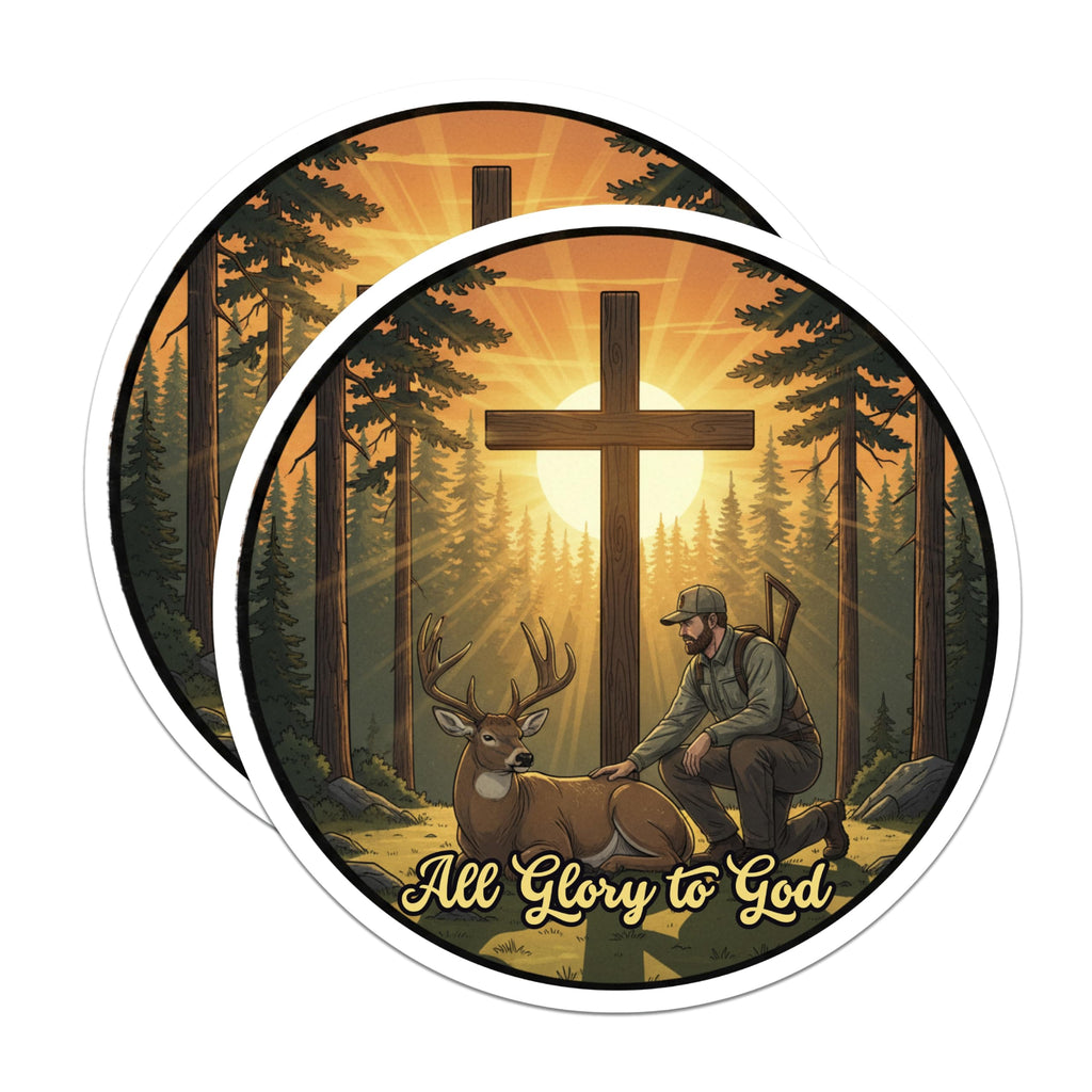 (2 Pack) Deer Hunter Magnets - Christian Cross Art - All Glory to God - 5" On Longest Side - Premium Magnet - for Cars, Refrigerators, Toolboxes, Lockers - Made in USA - MAG16678