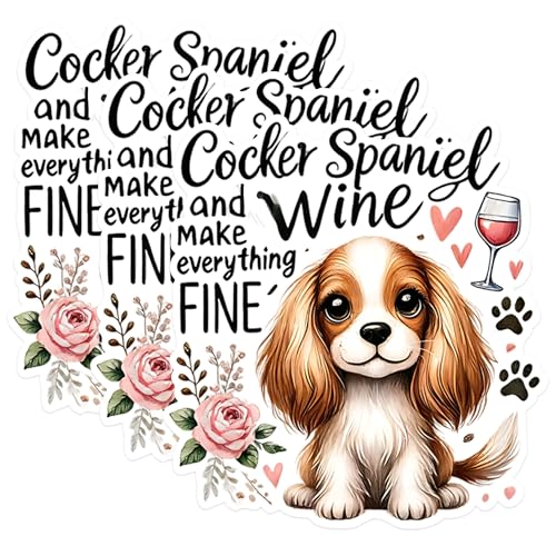(3 Pack) Cocker Spaniel Decals - Wine Lover - Laptop Decal - 3 Inches On Longest Side - Easy Peel & Apply - Made in USA - 3MCS1247