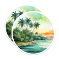 (2 Pack) Tropical Beach Scene Magnets - Watercolor Island Landscape Decor - Coastal Palm Tree Sunset Art - 5 Inches On Longest Side - Thick Durable Magnet - Made in USA - MAG20047