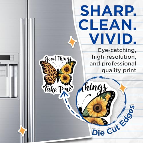 (2 Pack) Good Things Take Time Magnets Magnets - Butterfly Animal Print - Sunflower Home Decor - 5" On Longest Side - Made in USA - Sticks to Refrigerators & Metal Surfaces - MAG8818