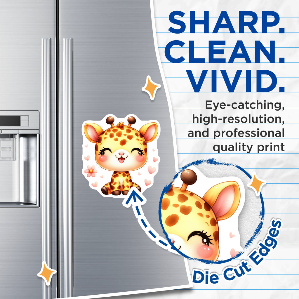 (2 Pack) Cute Baby Giraffe Magnets - Adorable Nursery Animal Decor - Kawaii Fridge Locker Accessory - 5 Inches On Longest Side - Thick Durable Magnet - Made in USA - MAG38372