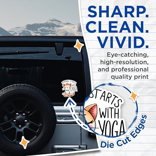(2 Packs) Morning Starts with Yoga Cat Meditating Meditation Stickers - Zen Cat Decals - 5 Inches On Longest Side - Premium Vinyl Decal - Sticks to Any Smooth Flat Surface - Made in USA - BMCS2421