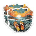 (2 Pack) Sunset Beach Stickers - Summer Ocean View - Flip Flops Art Sticker - 5" On Longest Side - Sticks to Smooth Flat Surfaces - Made in USA - BMCS9323