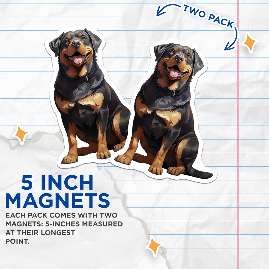(2 Pack) Rottweiler Dog Magnets - Happy Pet Owner Accessory - Canine Breed Enthusiast Decor - 5 Inches On Longest Side - Thick Durable Magnet - Made in USA - MAG30917