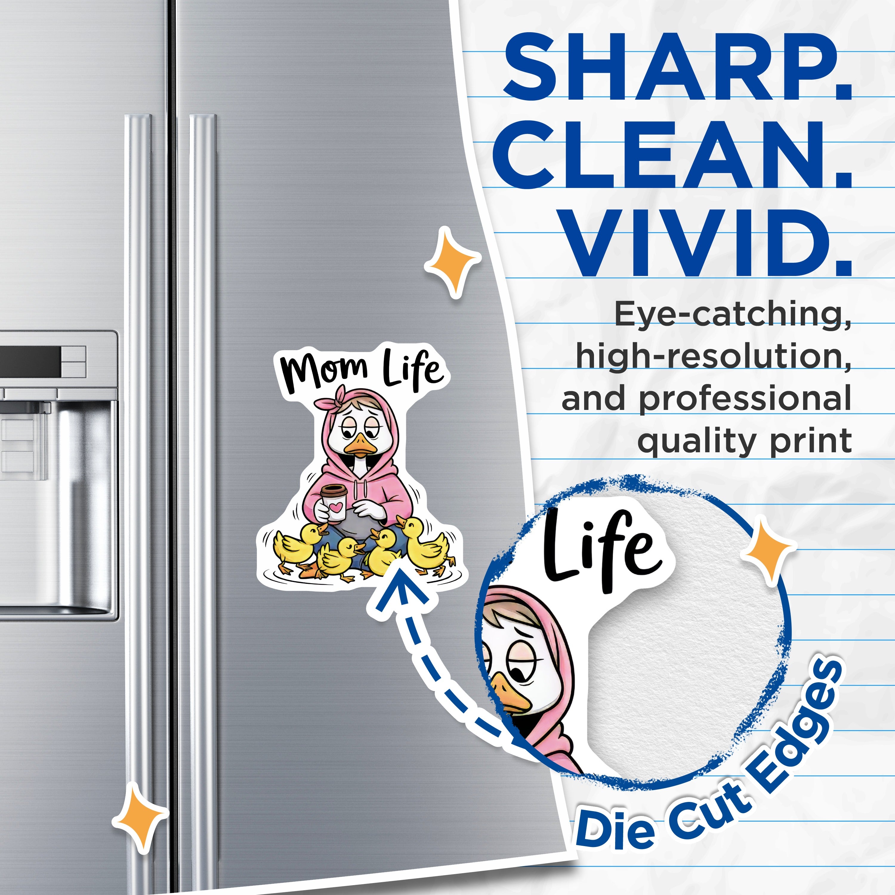 (2 Pack) Tired Mom Life Duck Magnets - Coffee Lover Humor - New Mom Motherhood Refrigerator Decor - 5 Inches On Longest Side - Thick Durable Magnet - Made in USA - MAG39228