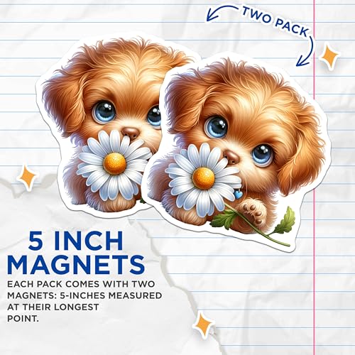 (2 Pack) Adorable Dog Magnet - 5" On Longest Side - Sticks to Smooth Flat Surfaces - Made in USA - MAG9395