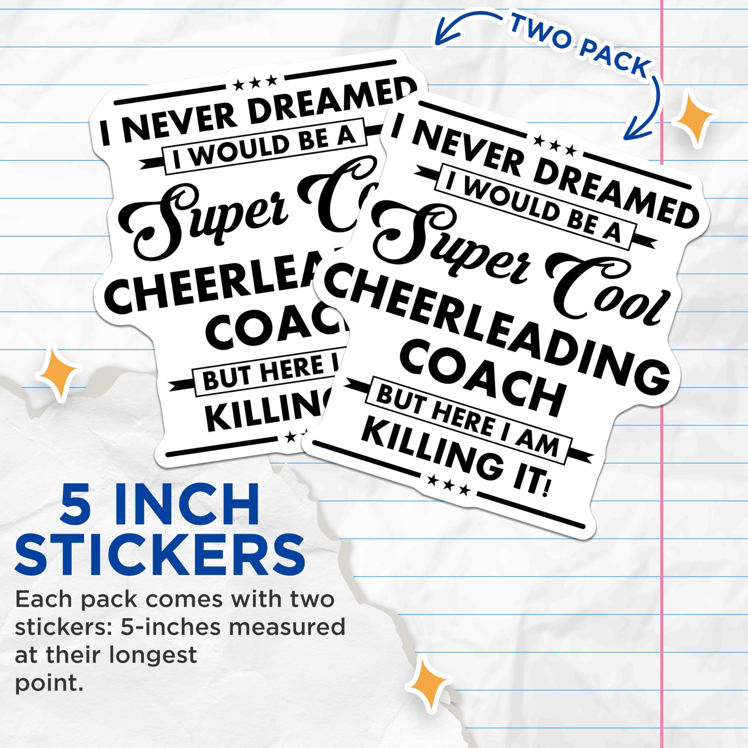 (2 Pack) Cheerleading Coach Stickers - Inspirational Coach Quote - Motivational Cheer Stickers - 5" On Longest Side - Sticks to Smooth Flat Surfaces - Made in USA - BMCS6004