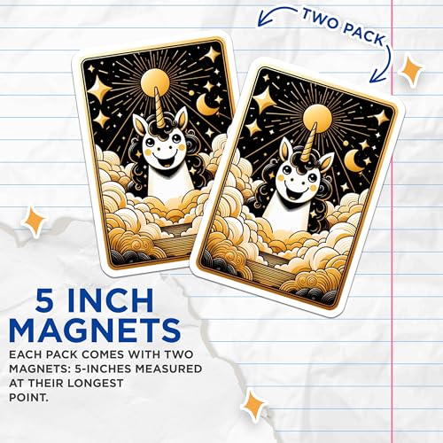 (2 Pack) Cartoon Unicorn Art Magnet - Whimsical Unicorn Decor - 5" On Longest Side - Sticks to Smooth Flat Surfaces - Made in USA - MAG10134