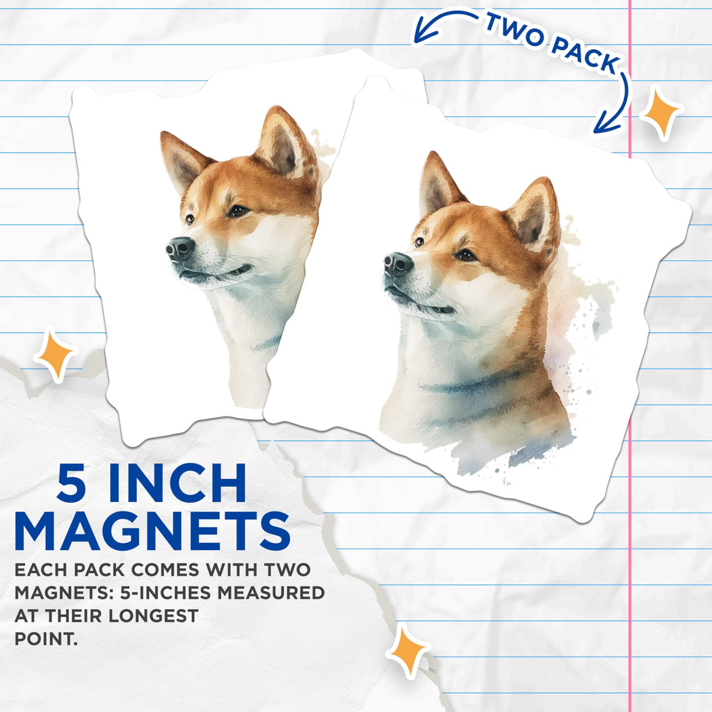 (2 Pack) Shiba Inu Magnets - Dog Lover Gifts - Watercolor Pet Art - 5" On Longest Side - Premium Magnet - for Cars, Refrigerators, Toolboxes, Lockers - Made in USA - MAG14480