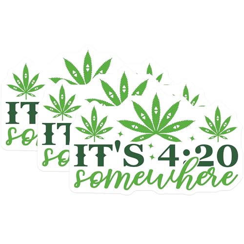 (3 Pack) 420 Decals - It's 420 Somewhere - Marijuana Decal - Laptop Decals - Funny Stickers - Weed Sticker - Pot Leaf Decal - 3 Inches On Longest Side - Easy Peel & Apply - Made in USA - 3MCS7681