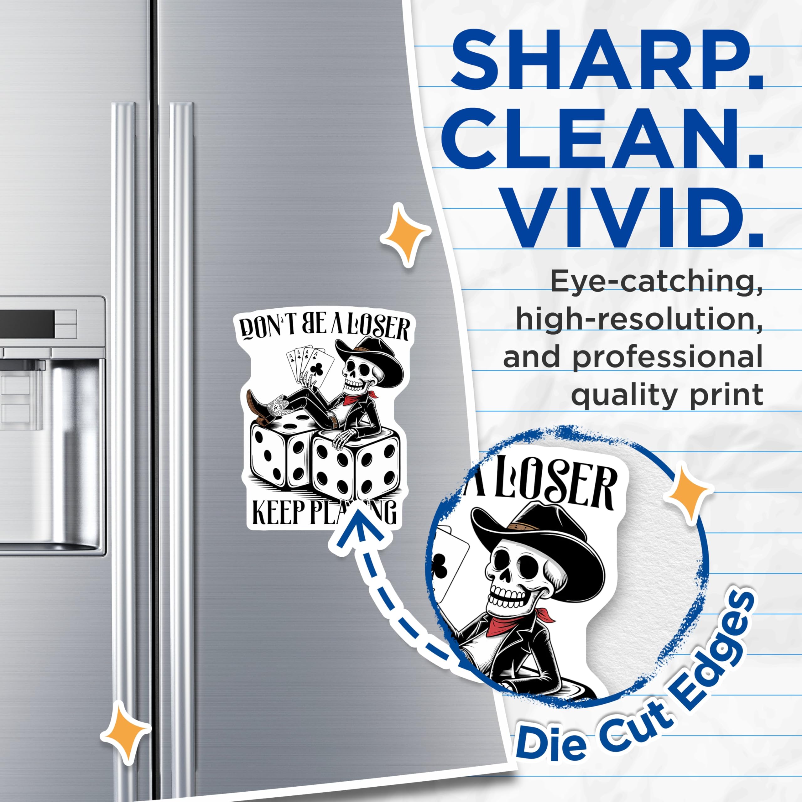 (2 Pack) Poker Skeleton Magnets - Cowboy Gambler - Playing Card Decor - 5" On Longest Side - Premium Magnet - for Cars, Refrigerators, Toolboxes, Lockers - Made in USA - MAG16268