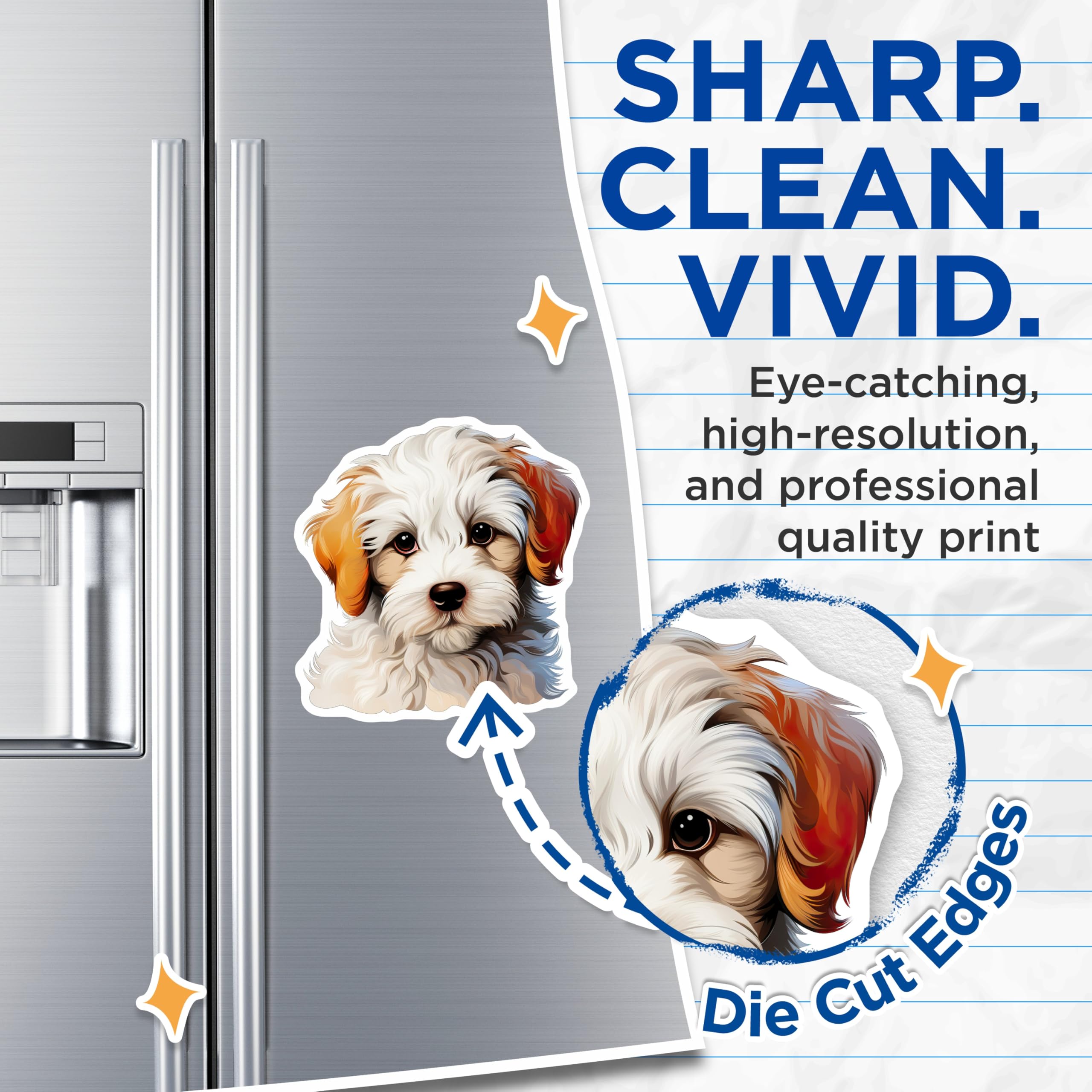 (2 Pack) Cute Fluffy Puppy Magnets - Adorable Dog Lover Refrigerator Decor - Pet Owner Art Magnets - 5 Inches On Longest Side - Thick Durable Magnet - Made in USA - MAG28776