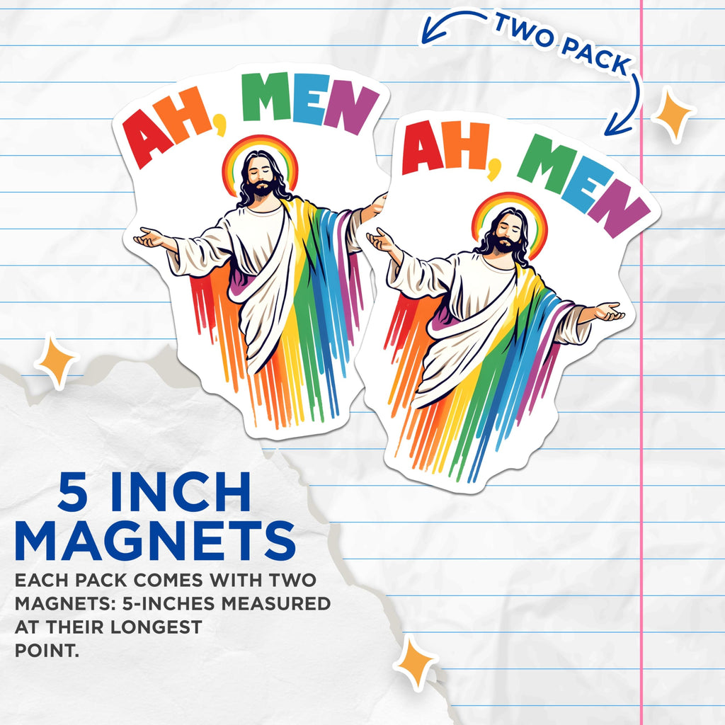 (2 Pack) Rainbow Jesus Magnets - LGBT Pride Decor - Religious Funny Magnet - 5" On Longest Side - Premium Magnet - for Cars, Refrigerators, Toolboxes, Lockers - Made in USA - MAG17086