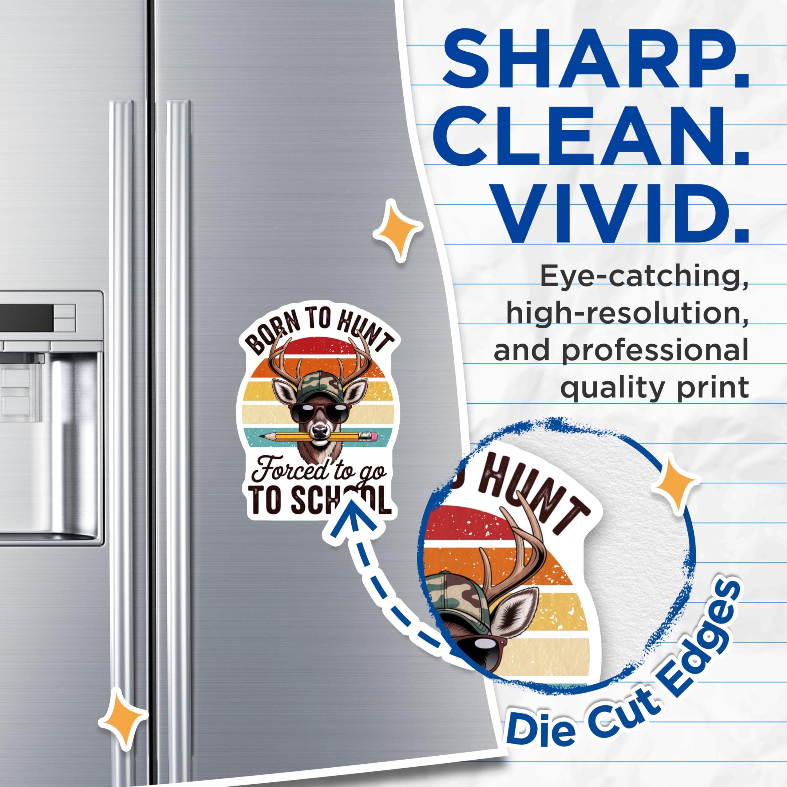 (2 Pack) Deer Hunter Magnets - Funny School Magnets - Born to Hunt Fridge Decor - 5" On Longest Side - Premium Magnet - for Cars, Refrigerators, Toolboxes, Lockers - Made in USA - MAG15712