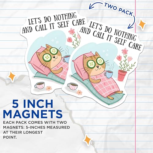 (2 Pack) Let's Do Nothing and Call It Self Care Magnets - Relaxing Cat - Cute Animal - 5" On Longest Side - for Cars, Refrigerators, Toolboxes, Lockers - Made in USA BMCS3315