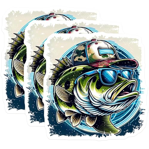 (3 Pack) Bass Fishing Decals - Cool Fish - Laptop Decal - 3 Inches On Longest Side - Easy Peel & Apply - Made in USA - 3MCS4752