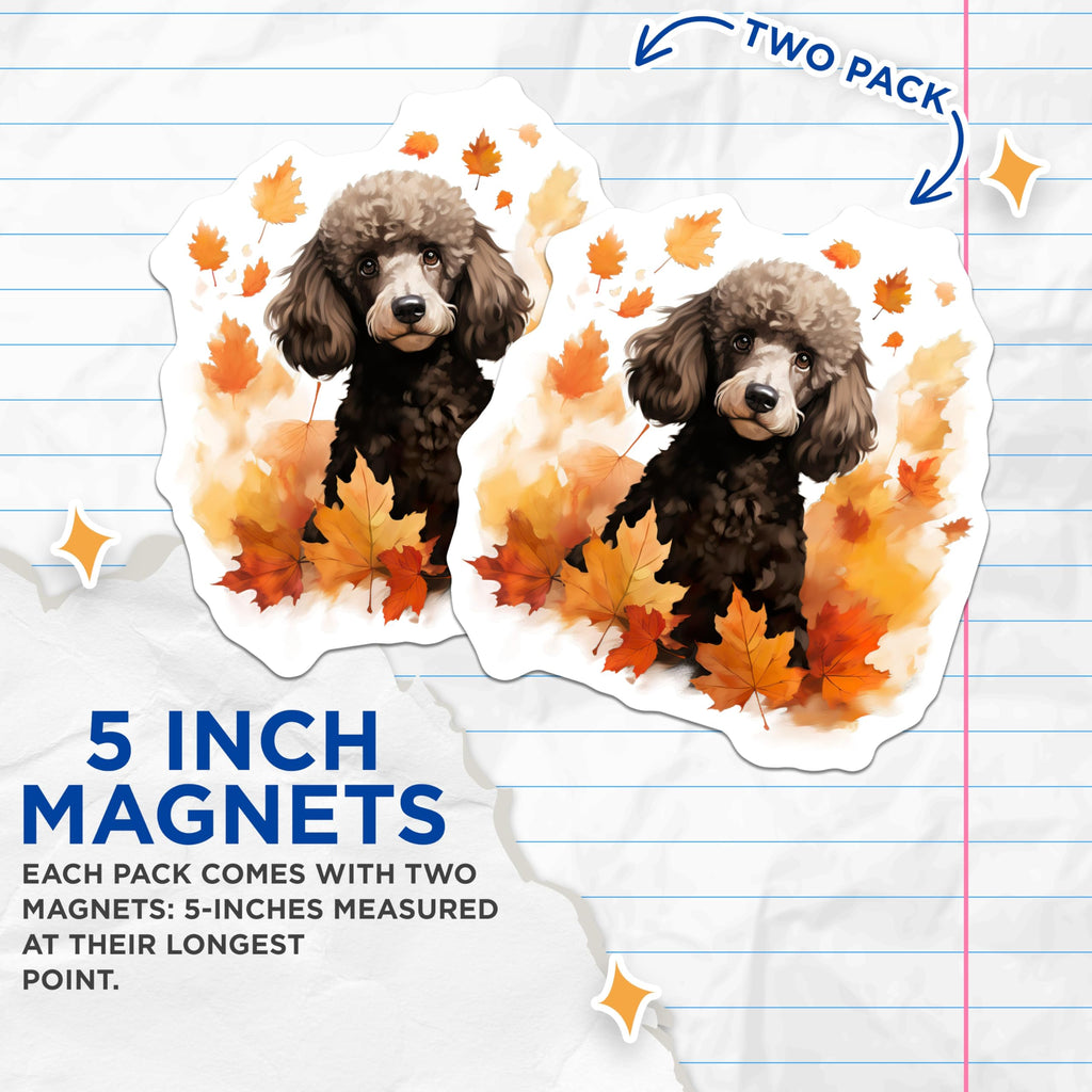 (2 Pack) Poodle Dog Magnets - Autumn Leaves Decor - Fall Pet Lover Kitchen Accessory - 5 Inches On Longest Side - Thick Durable Magnet - Made in USA - MAG28390
