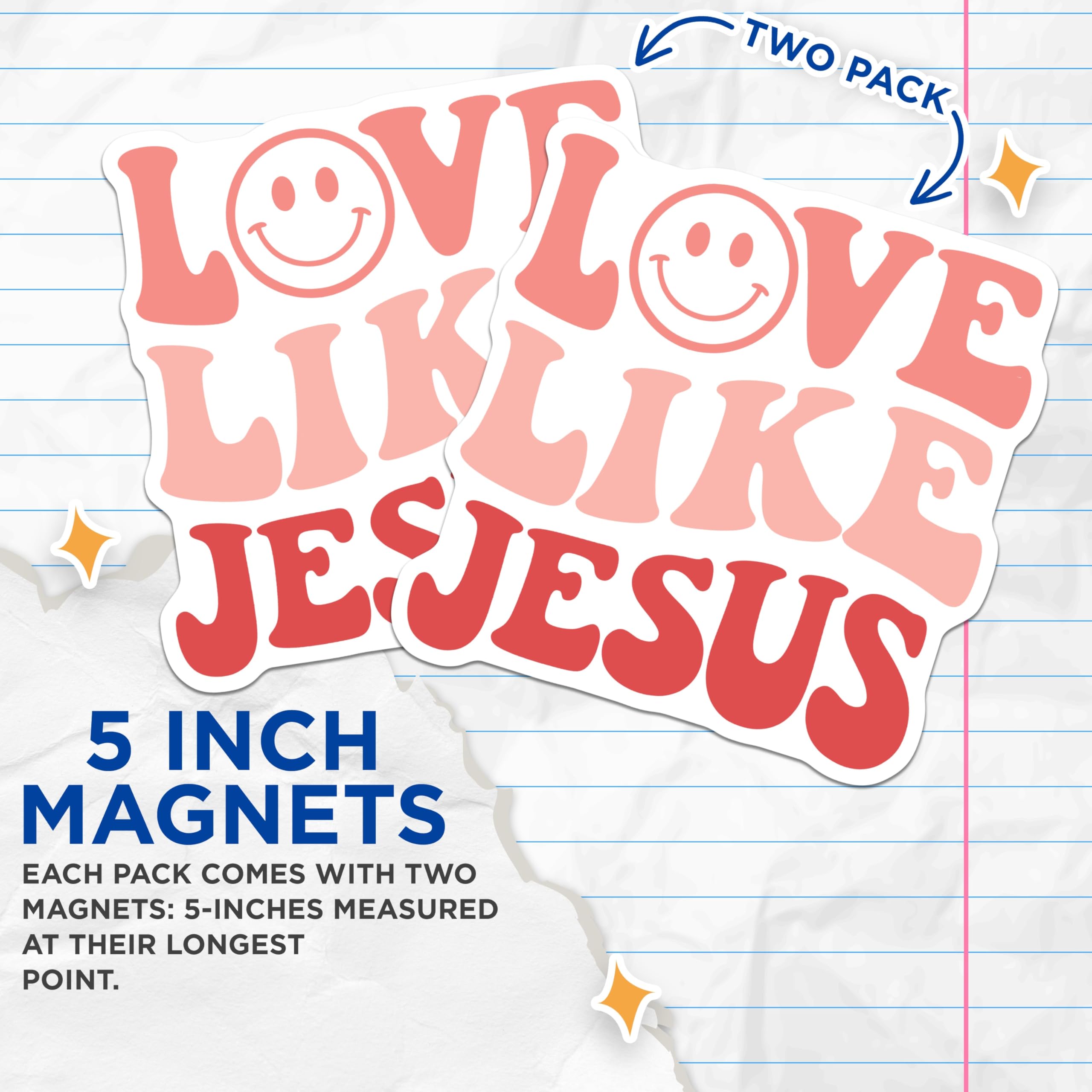 (2 Pack) Love Like Jesus Magnets - Religious Decor - Christian Inspired Fridge Magnets - 5" On Longest Side - Premium Magnet - for Cars, Refrigerators, Toolboxes, Lockers - Made in USA - MAG18972