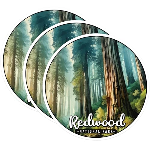 (3 Pack) Redwood Decals - National Park Stickers - Forest Laptop Decal - 3 Inches On Longest Side - Easy Peel & Apply - Made in USA - 3MCS0514