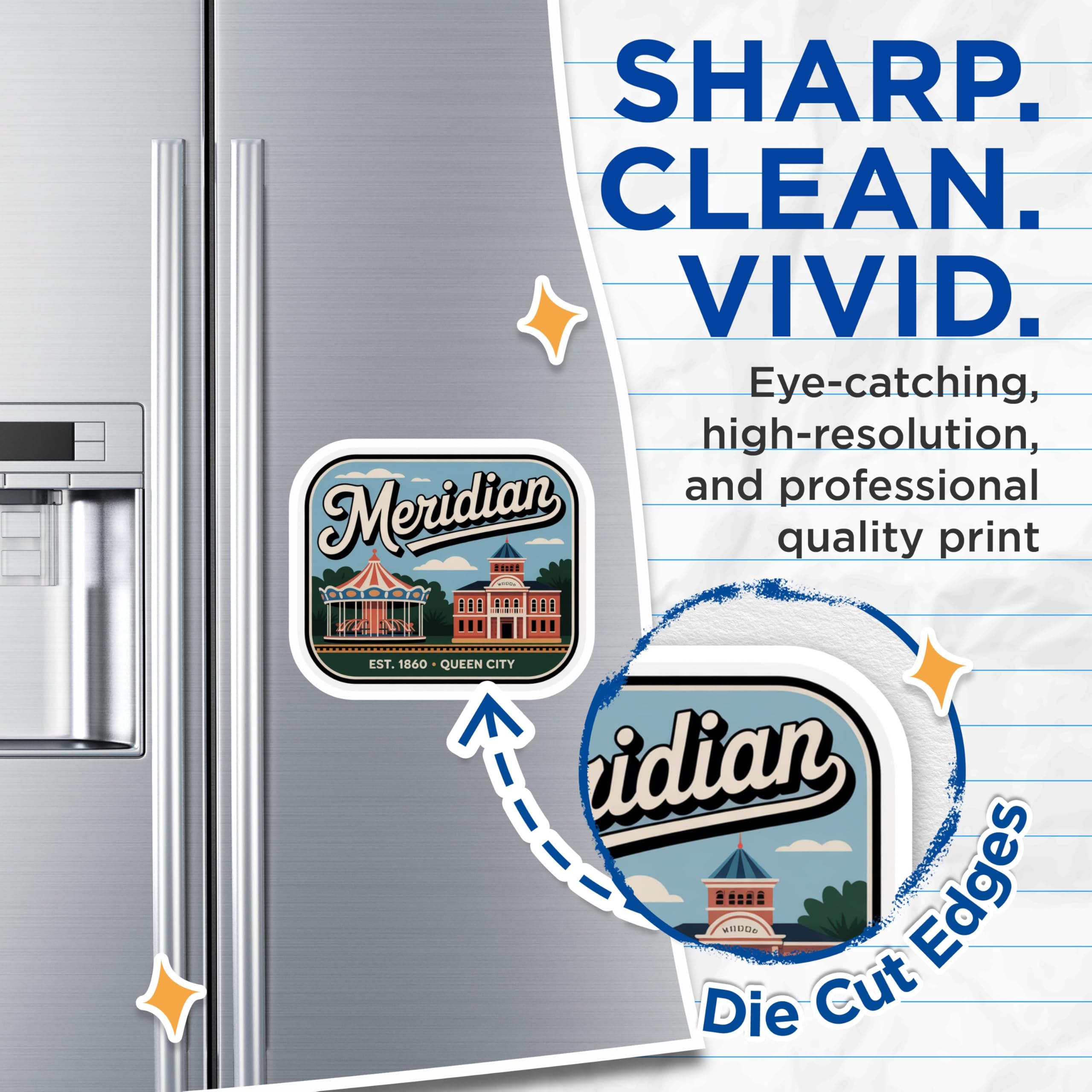 (2 Pack) Meridian Mississippi Magnets - Queen City USA - Established 1860-5" On Longest Side - Premium Magnet - for Cars, Refrigerators, Toolboxes, Lockers - Made in USA - MAG17835