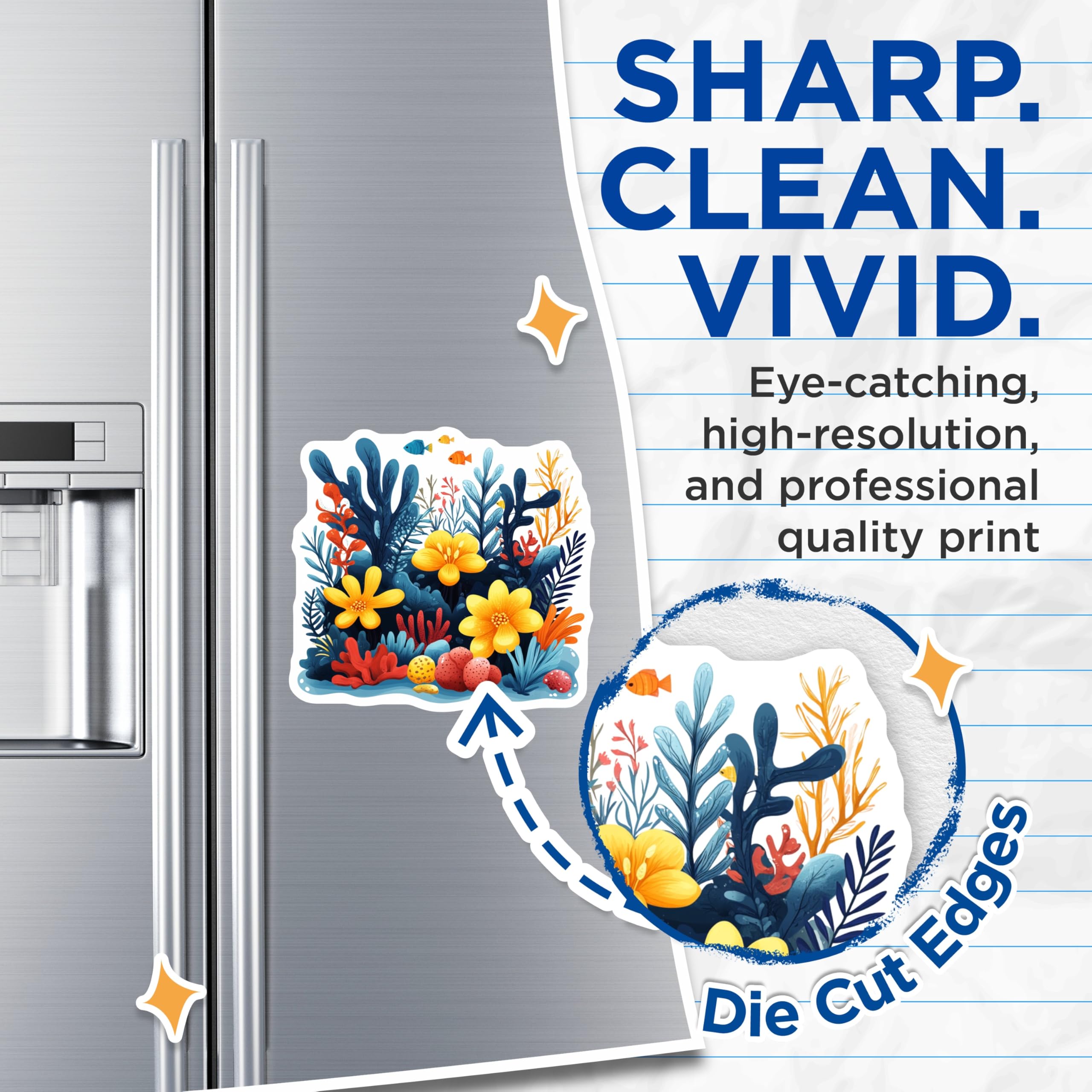 (2 Pack) Ocean Coral Reef Magnets - Marine Life Fridge Decor - Whimsical Underwater Art - 5 Inches On Longest Side - Thick Durable Magnet - Made in USA - MAG25190