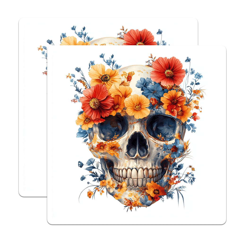 (2 Pack) Floral Skull Magnets - Day of the Dead Art - Bohemian Home Decor - 5 Inches On Longest Side - Thick Durable Magnet - Made in USA - MAG28685