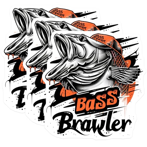 (3 Pack) Bass Brawler Decals - Fishing Decal - Laptop Decal - 3 Inches On Longest Side - Easy Peel & Apply - Made in USA - 3MCS2134