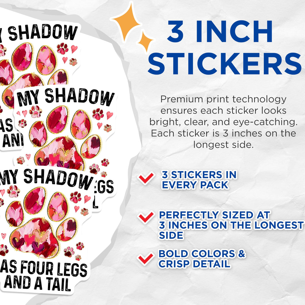 (3 Pack) Dog Shadow Decals - Paw Print Hearts - Pet Lover Laptop Decals - 3 Inches On Longest Side - Easy Peel & Apply - Made in USA - 3MCS4653