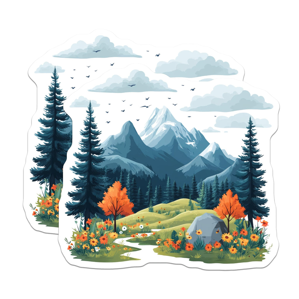 (2 Pack) Mountain Landscape Magnets - Nature Art Decor - Woodland Forest Scene - Outdoor Refrigerator Aesthetic - 5 Inches On Longest Side - Thick Durable Magnet - Made in USA - MAG29517