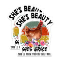 (2 Pack) Funny Chicken Stickers - She's Beauty She's Grace - Hen Peck Quote Decals - 5" On Longest Side - Sticks to Smooth Flat Surfaces - Made in USA - BMCS5760
