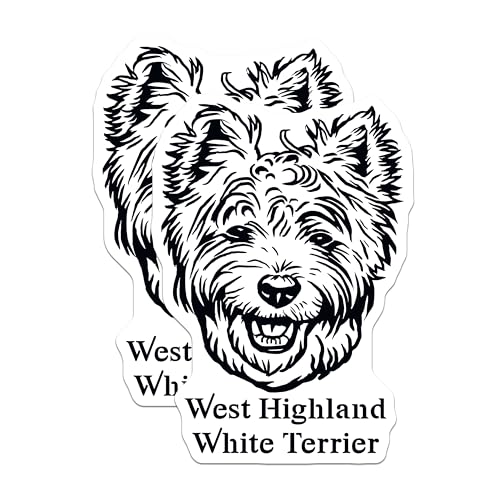 (2 Pack) West Highland White Terrier Dog Breed Stickers - Animal Lover Stickers - Cute Dog Art Stickers - 5" On Longest Side - Sticks to Smooth Flat Surfaces - Made in USA - BMCS4025