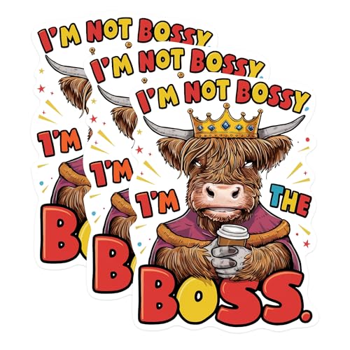 (3 Pack) Highland Cow Decals - Funny Boss Cow - Sassy Cow Decal - 3 Inches On Longest Side - Easy Peel & Apply - Made in USA - 3MCS0908