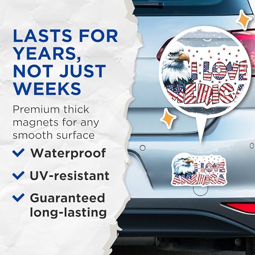 (2 Pack) Eagle I Love America Magnets - 5" On Longest Side - for Cars, Fridges, Toolboxes - Made in USA - MAG7406