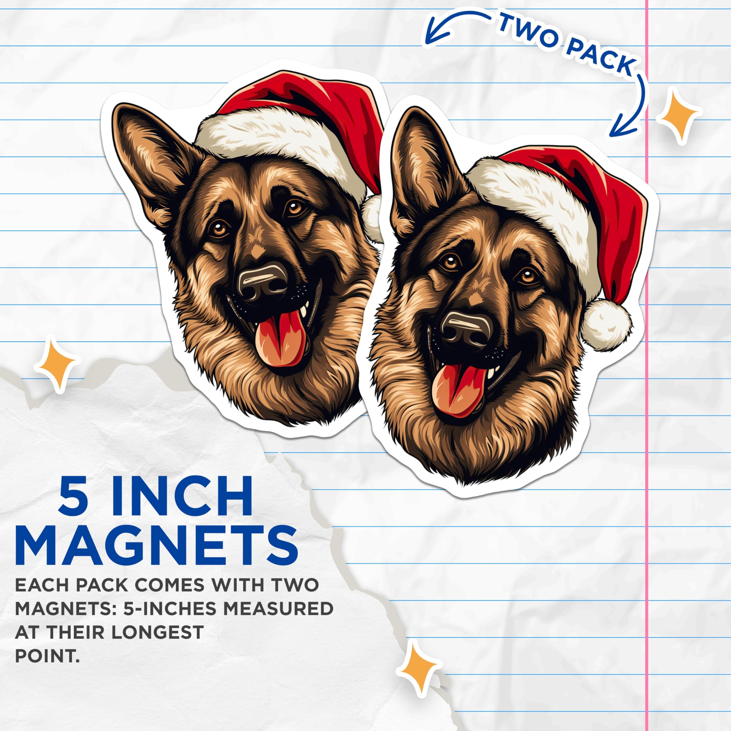 (2 Pack) German Shepherd Christmas Magnets - Santa Hat Dog - Pet Lover Holiday Decor - 5 Inches On Longest Side - Thick Durable Magnet - Made in USA - MAG29039