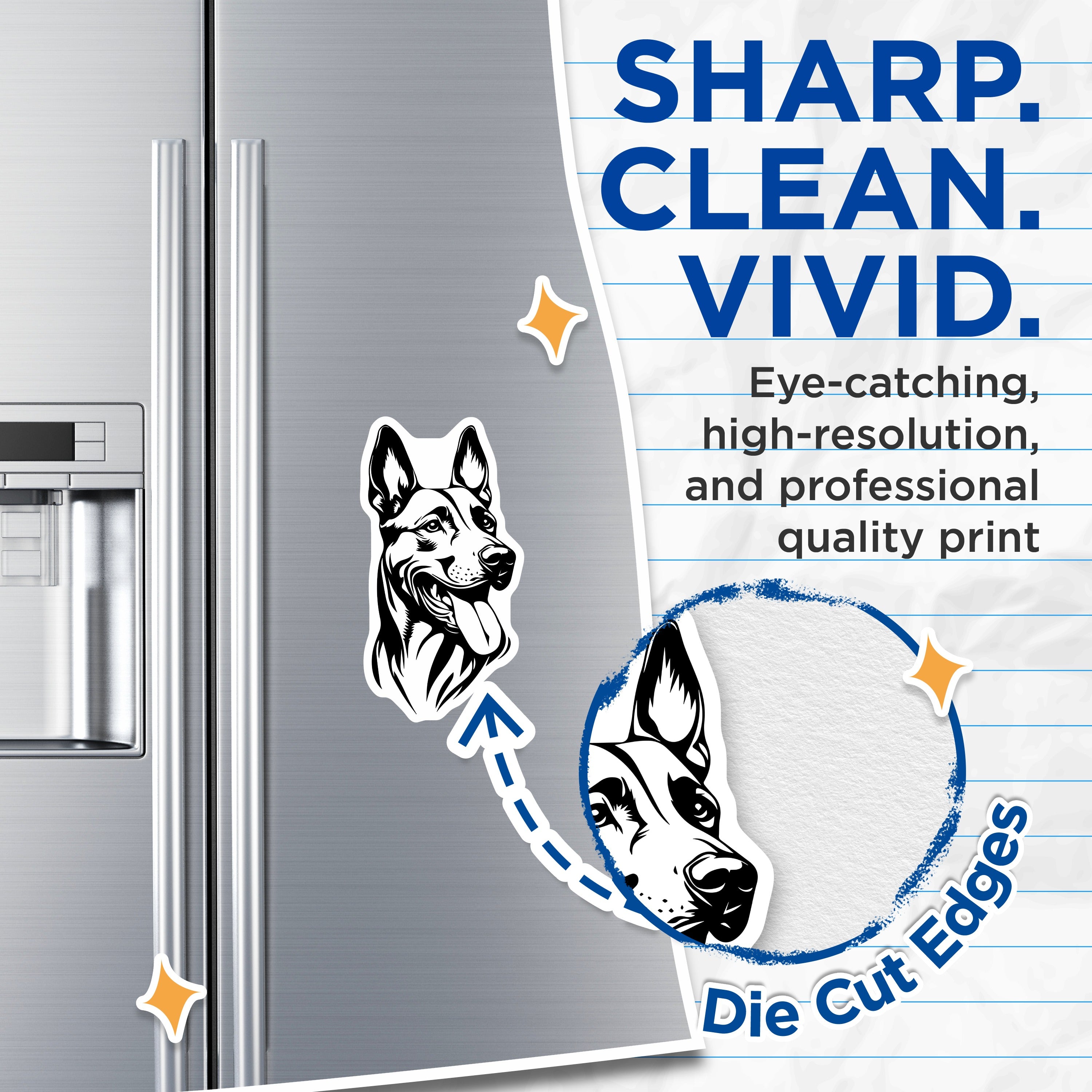 (2 Pack) German Shepherd Dog Magnets - GSD Pet Lover Decor - Black White Canine Art - Dog Parent Fridge Accent - Animal Enthusiast Locker - 5" - Thick Durable Magnet - Made in USA - MAG39325