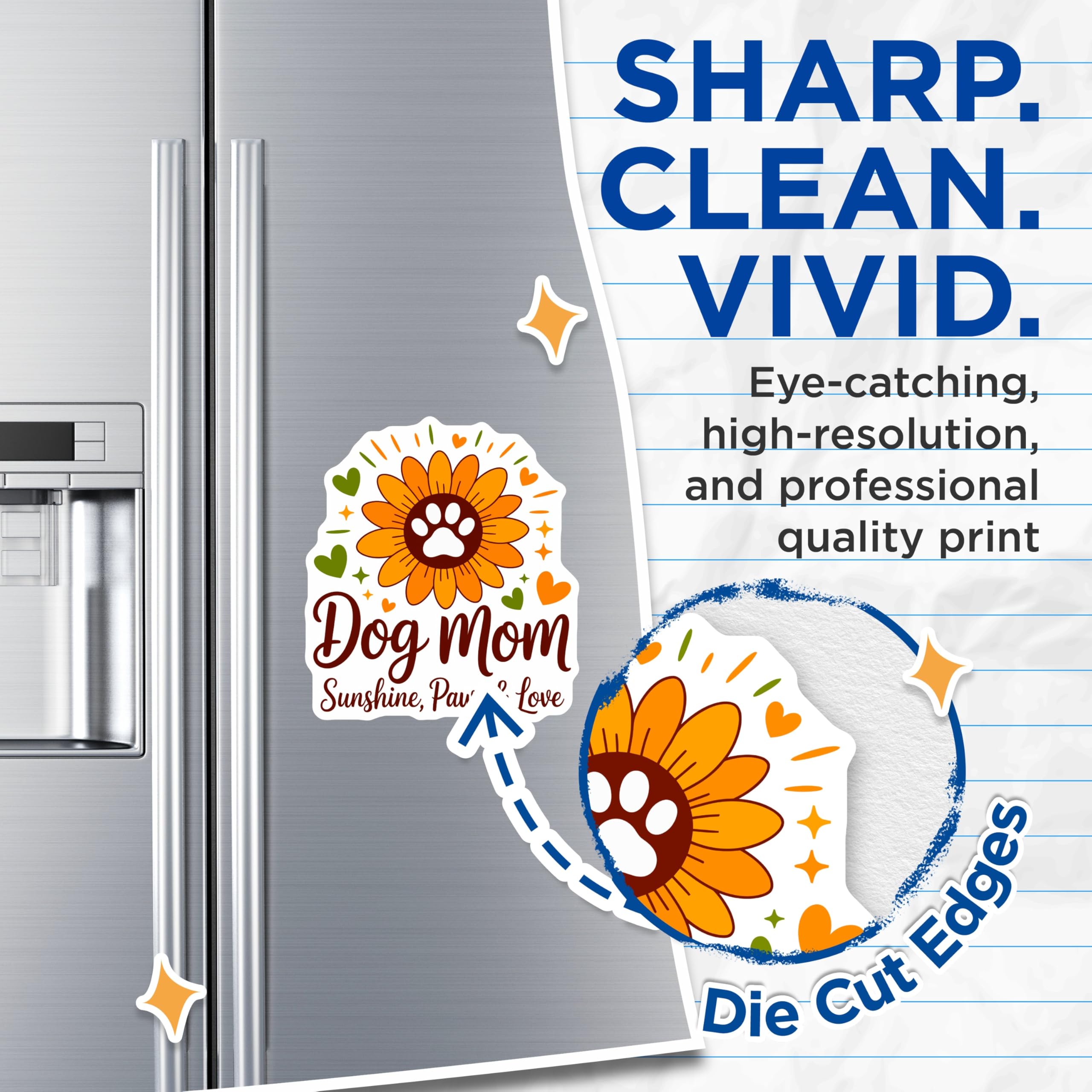 (2 Pack) Dog Mom Sunshine Paws Magnets - Sunflower Paw Print Decor - Pet Parent Kitchen Display - 5 Inches On Longest Side - Thick Durable Magnet - Made in USA - MAG28232