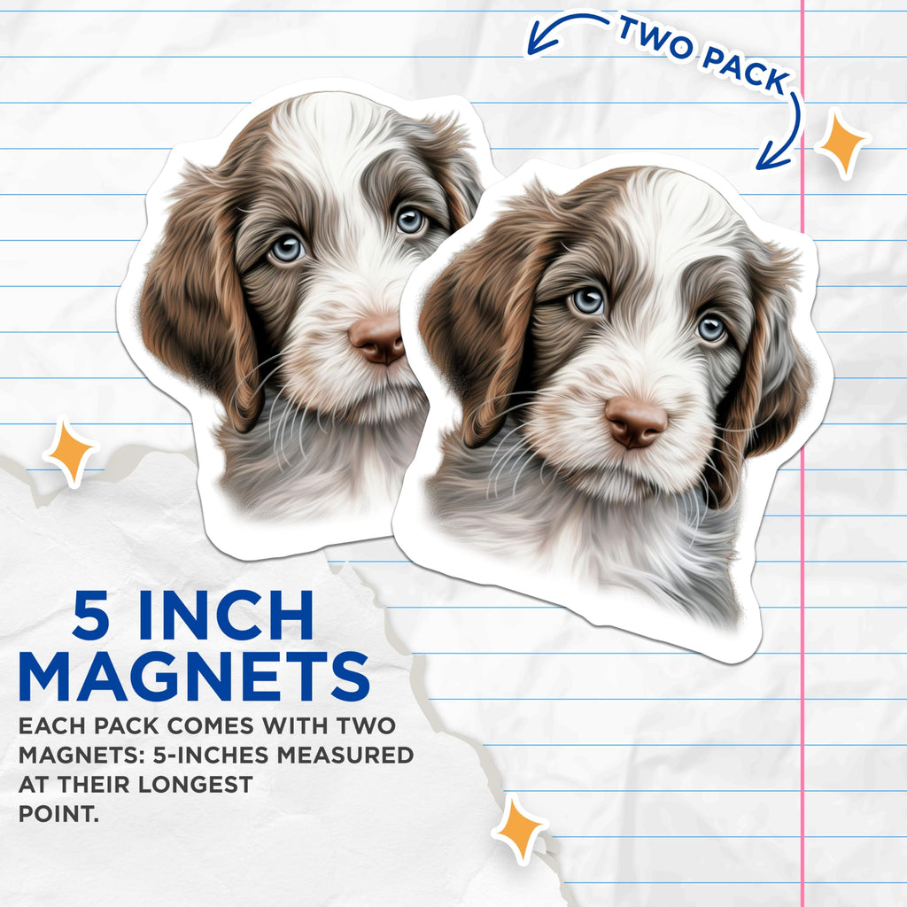 (2 Pack) Fluffy Doodle Puppy Magnets - Adorable Dog Lover Decor - Pet Owner Kitchen Accessories - 5 Inches On Longest Side - Thick Durable Magnet - Made in USA - MAG26080