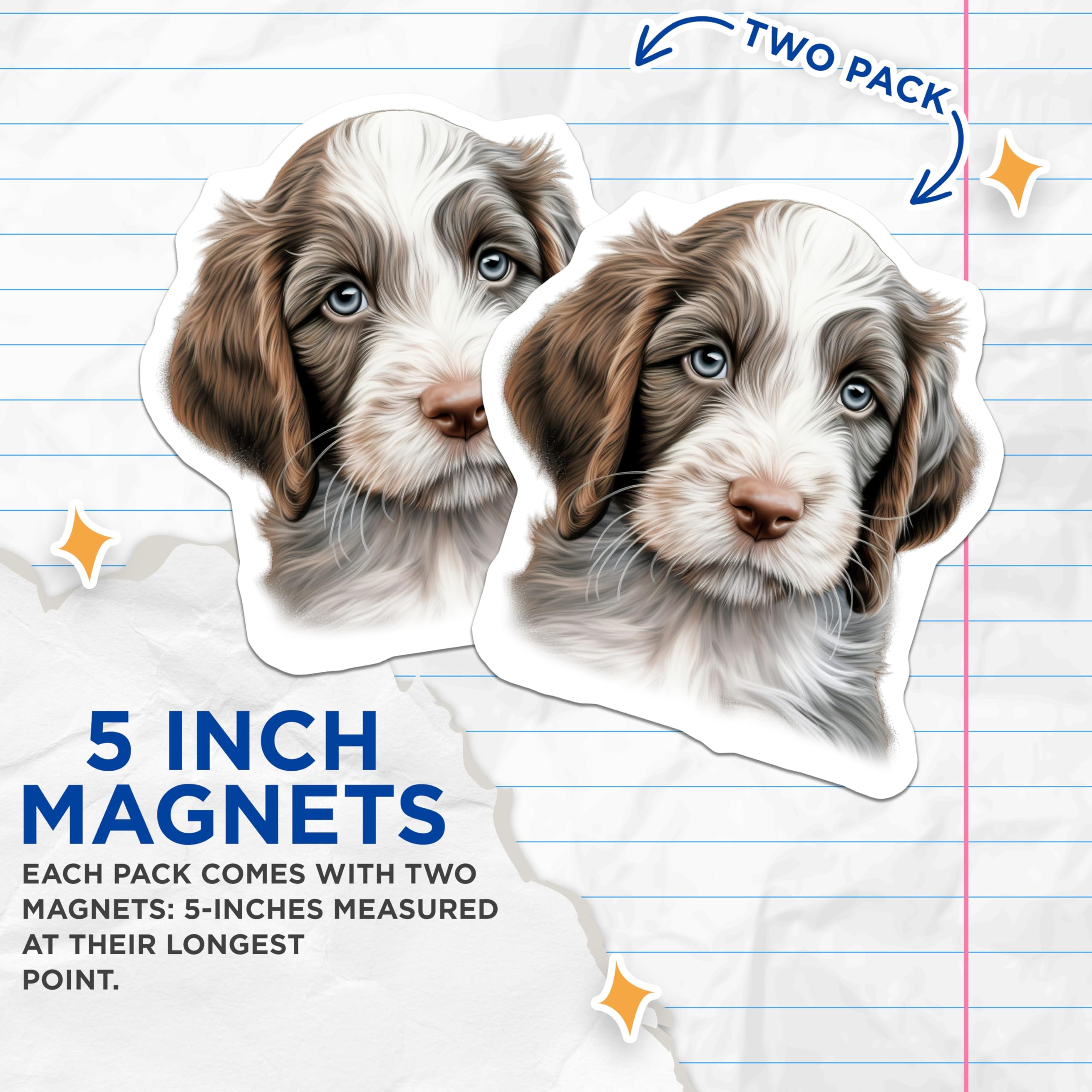 (2 Pack) Fluffy Doodle Puppy Magnets - Adorable Dog Lover Decor - Pet Owner Kitchen Accessories - 5 Inches On Longest Side - Thick Durable Magnet - Made in USA - MAG26080