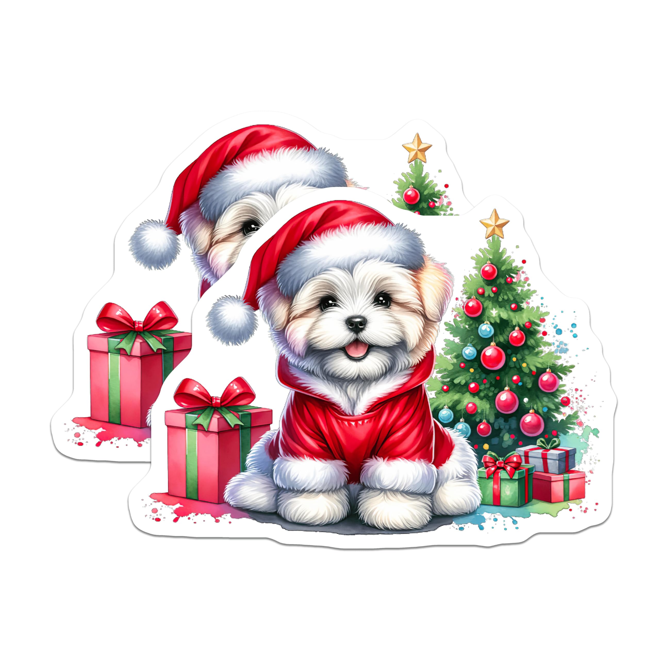 (2 Pack) Christmas Puppy Magnets - Santa Dog Holiday Magnets - Cute Festive Pet Decor - Refrigerator Home Accent - 5 Inches On Longest Side - Thick Durable Magnet - Made in USA - MAG23831
