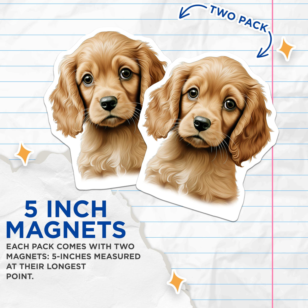 (2 Pack) Cute Puppy Magnets - Golden Retriever Dog Lover Decor - Pet Parent Refrigerator Art - 5 Inches On Longest Side - Thick Durable Magnet - Made in USA - MAG29661