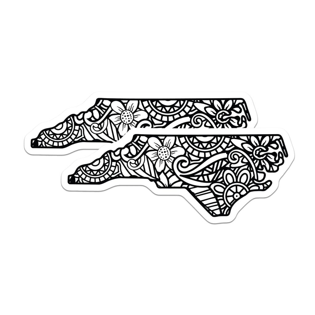 (2 Pack) North Carolina State Outline Magnets - Intricate Floral Mandala Pattern - NC Souvenir Home Fridge Decoration - 5 Inches On Longest Side - Thick Durable Magnet - Made in USA - MAG19181