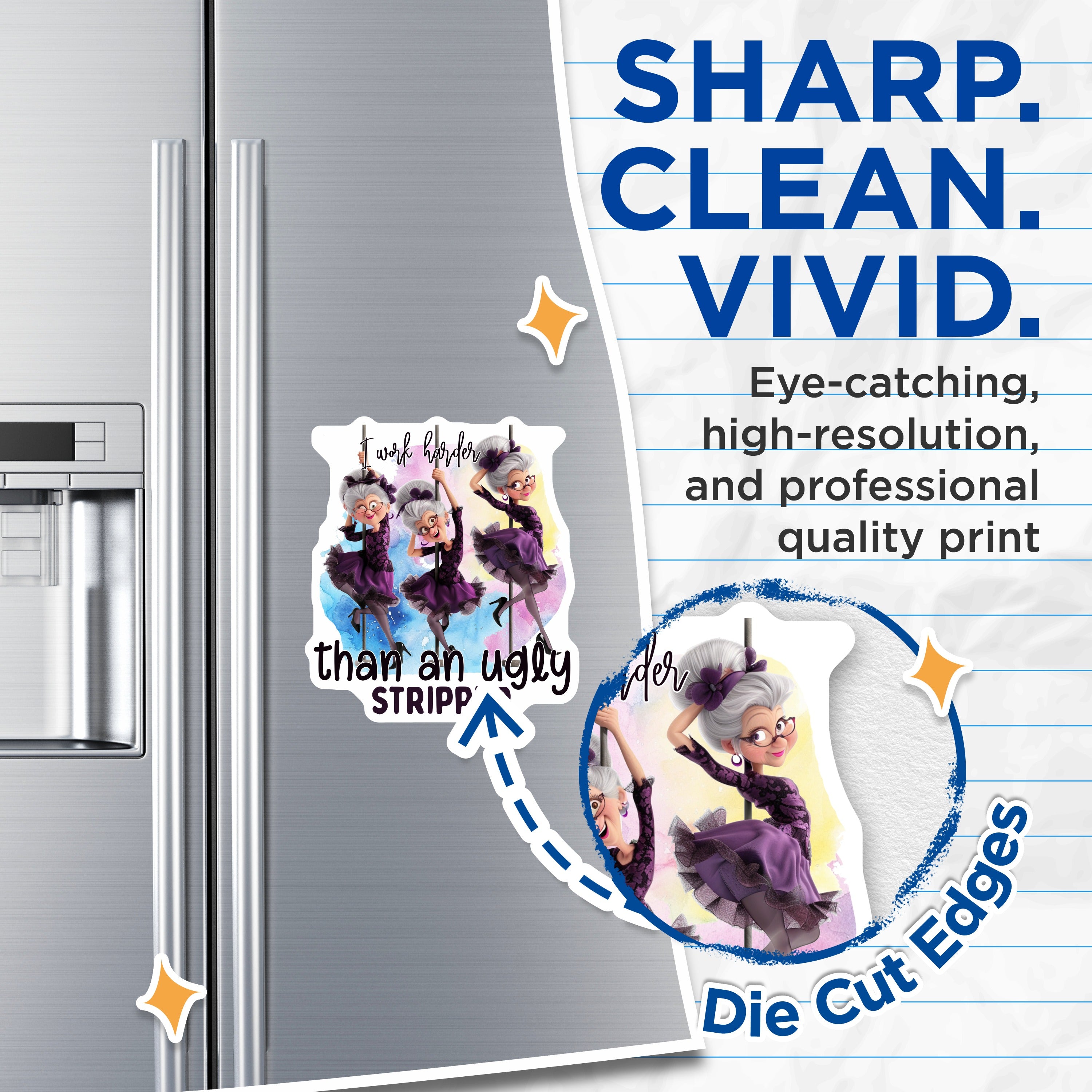 (2 Pack) I Work Harder Than an Ugly Stripper Magnets - Funny Work Humor - Sarcastic Quote Gifts for Women - 5 Inches On Longest Side - Thick Durable Magnet - Made in USA - MAG39435