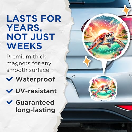(2 Pack) Sea Turtle Magnets Magnets - Ocean Animal - Beach Decor - 5" On Longest Side - Made in USA - Sticks to Refrigerators & Metal Surfaces - MAG9209
