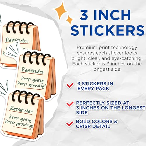(3 Pack) Reminder Decals - Motivational Stickers - Keep Going Keep Growing - 3 Inches On Longest Side - Easy Peel & Apply - Made in USA - 3MCS7092