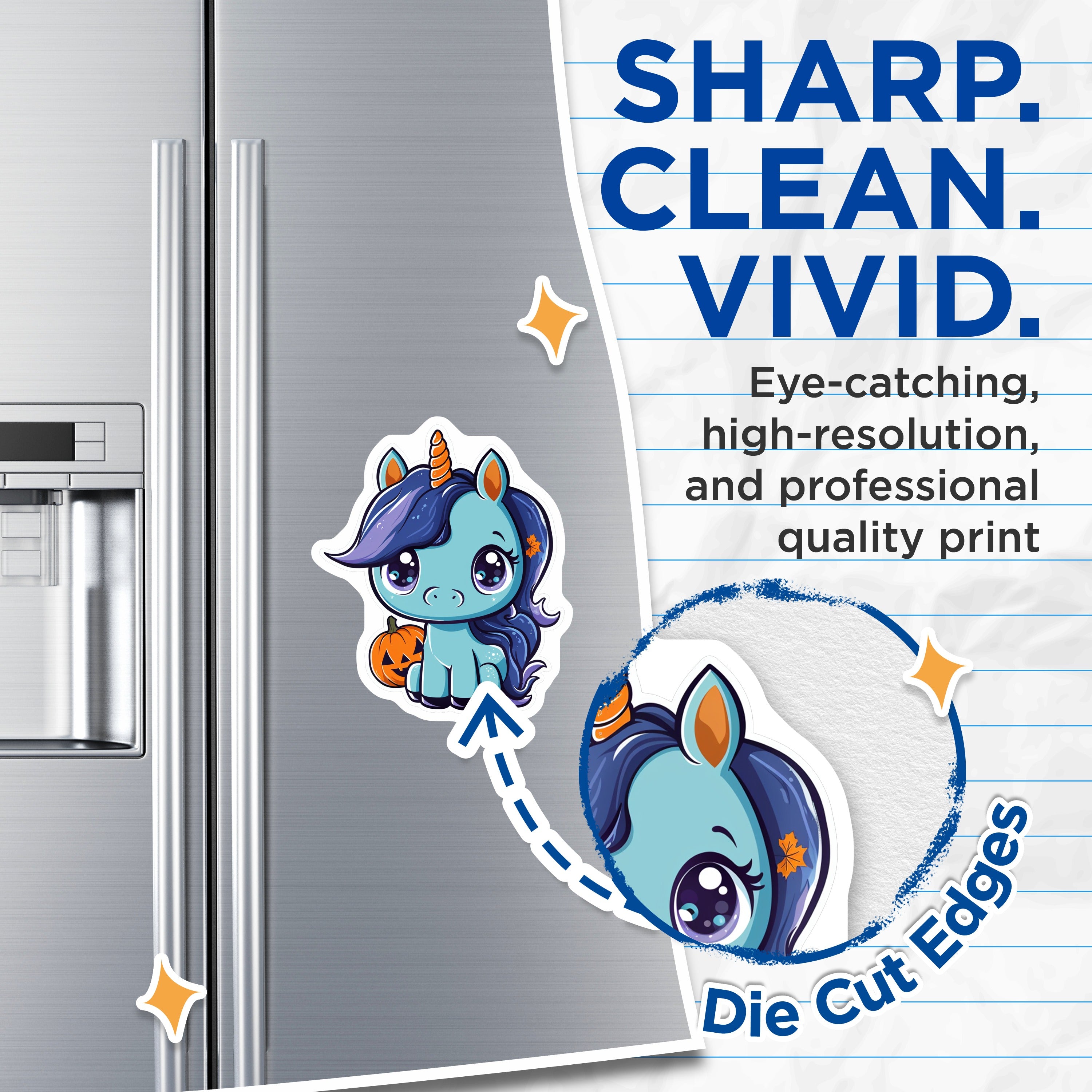 (2 Pack) Cute Halloween Unicorn Magnets - Kawaii Fantasy Decor - Jack O Lantern Autumn Refrigerator Magnets - 5 Inches On Longest Side - Thick Durable Magnet - Made in USA - MAG39219