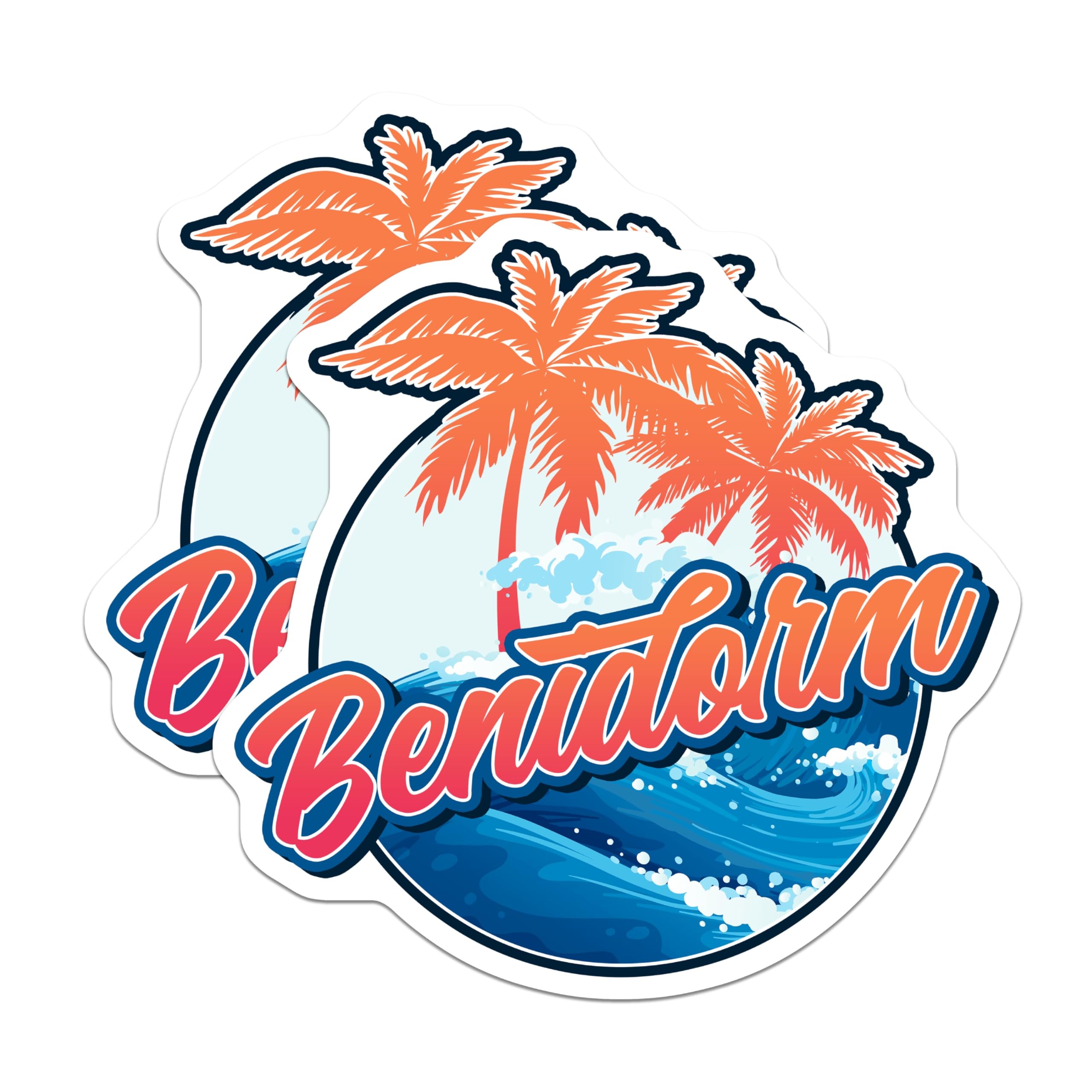 (2 Pack) Benidorm Magnets - Spain Travel - Palm Tree Fridge Magnets - 5" On Longest Side - Premium Magnet - for Cars, Refrigerators, Toolboxes, Lockers - Made in USA - MAG18175